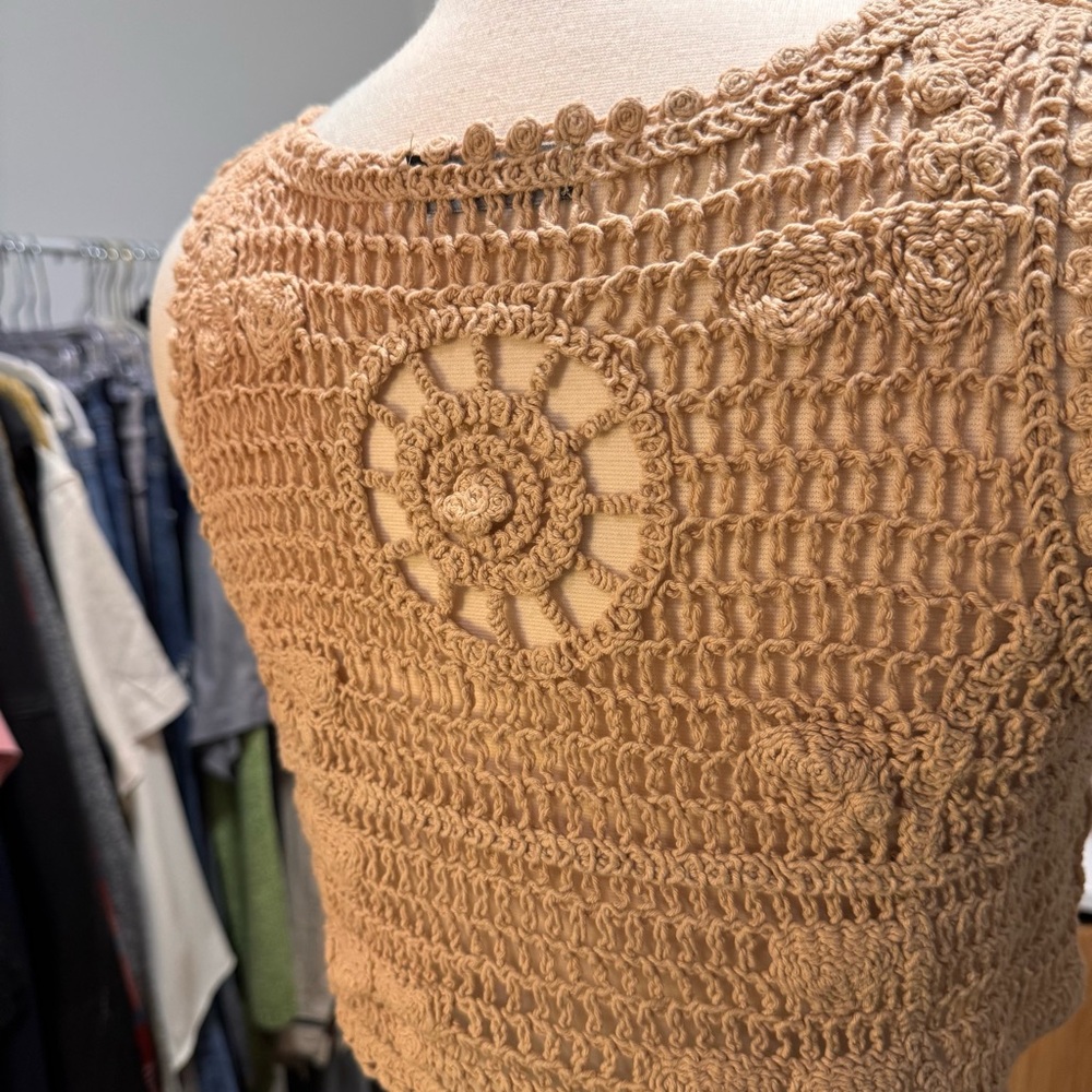 Fab’rik Tan Crochet Vest Top Beige Small - Picture 8 of 10